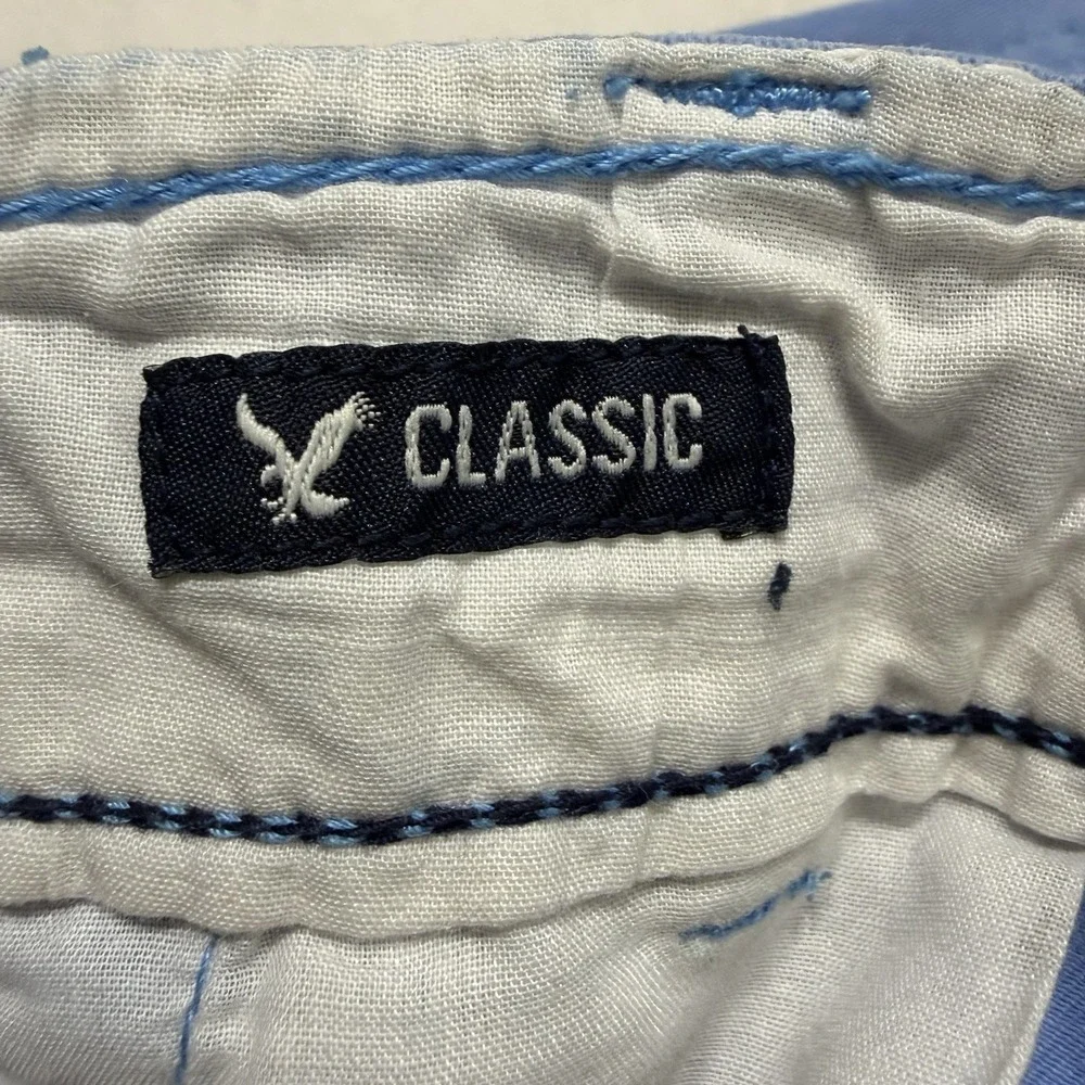 American Eagle Classic Chino Shorts Mens 34 Blue Cotton Flat Front Casual Preppy